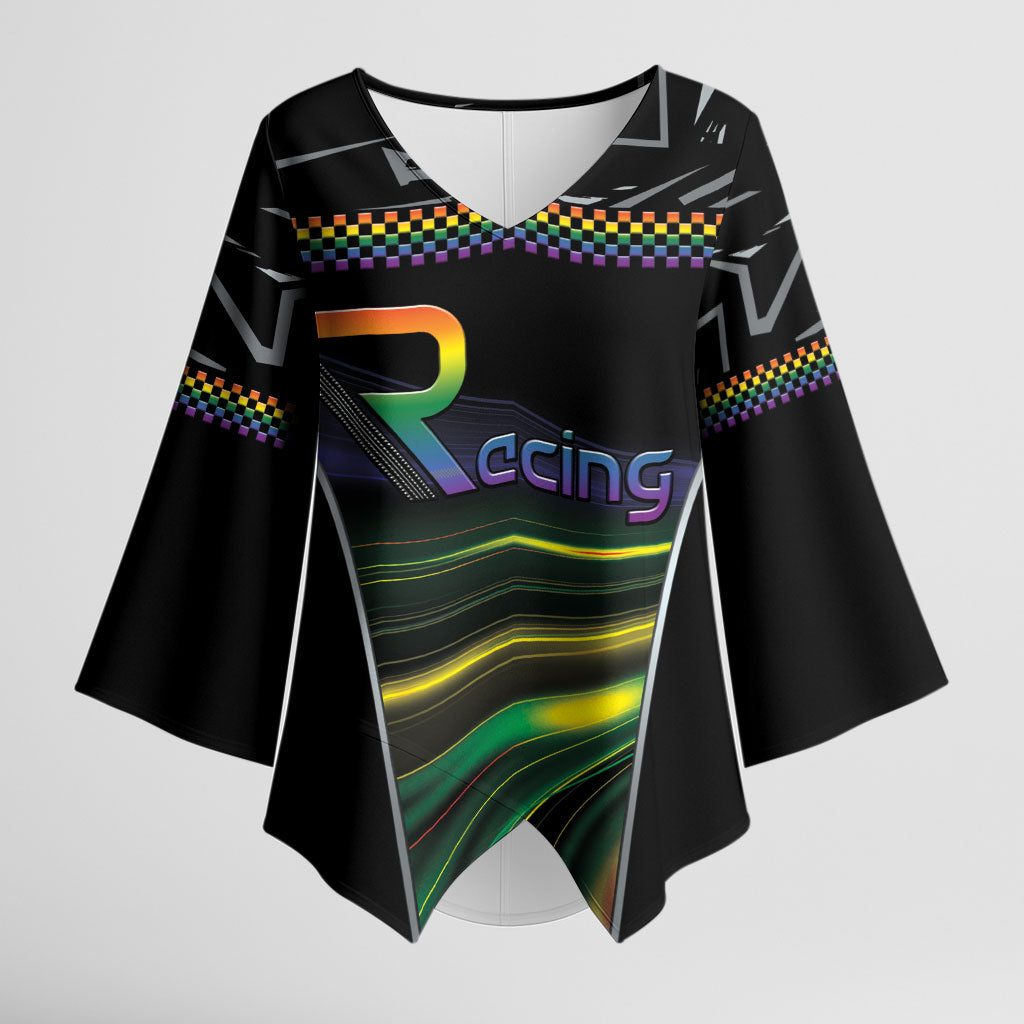 Custom Racing Pride Kimono Sleeve Blouse Racing Rainbow Cyberpunk Style
