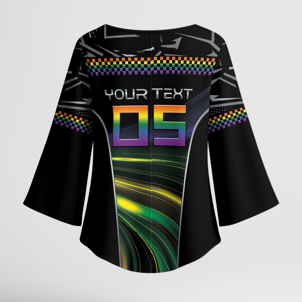 Custom Racing Pride Kimono Sleeve Blouse Racing Rainbow Cyberpunk Style