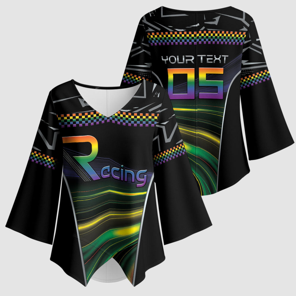 Custom Racing Pride Kimono Sleeve Blouse Racing Rainbow Cyberpunk Style