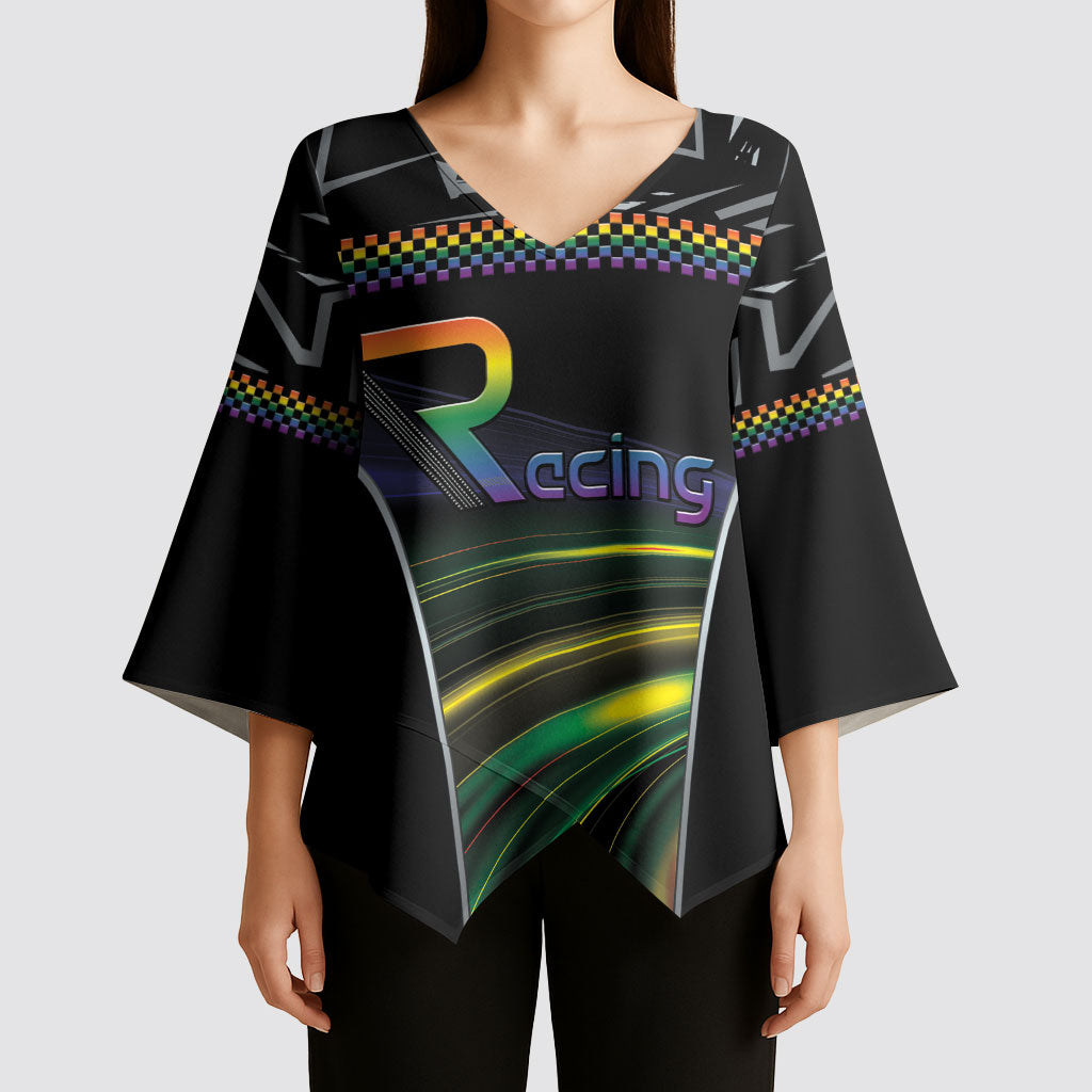 Custom Racing Pride Kimono Sleeve Blouse Racing Rainbow Cyberpunk Style