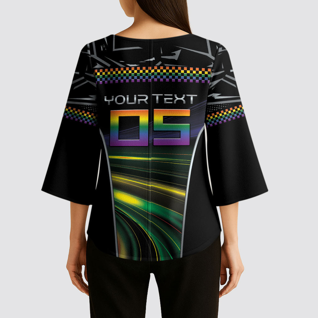 Custom Racing Pride Kimono Sleeve Blouse Racing Rainbow Cyberpunk Style
