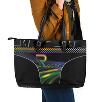 Racing Pride Leather Tote Bag Racing Rainbow Cyberpunk Style
