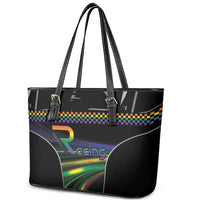 Racing Pride Leather Tote Bag Racing Rainbow Cyberpunk Style
