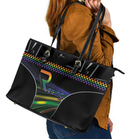 Racing Pride Leather Tote Bag Racing Rainbow Cyberpunk Style