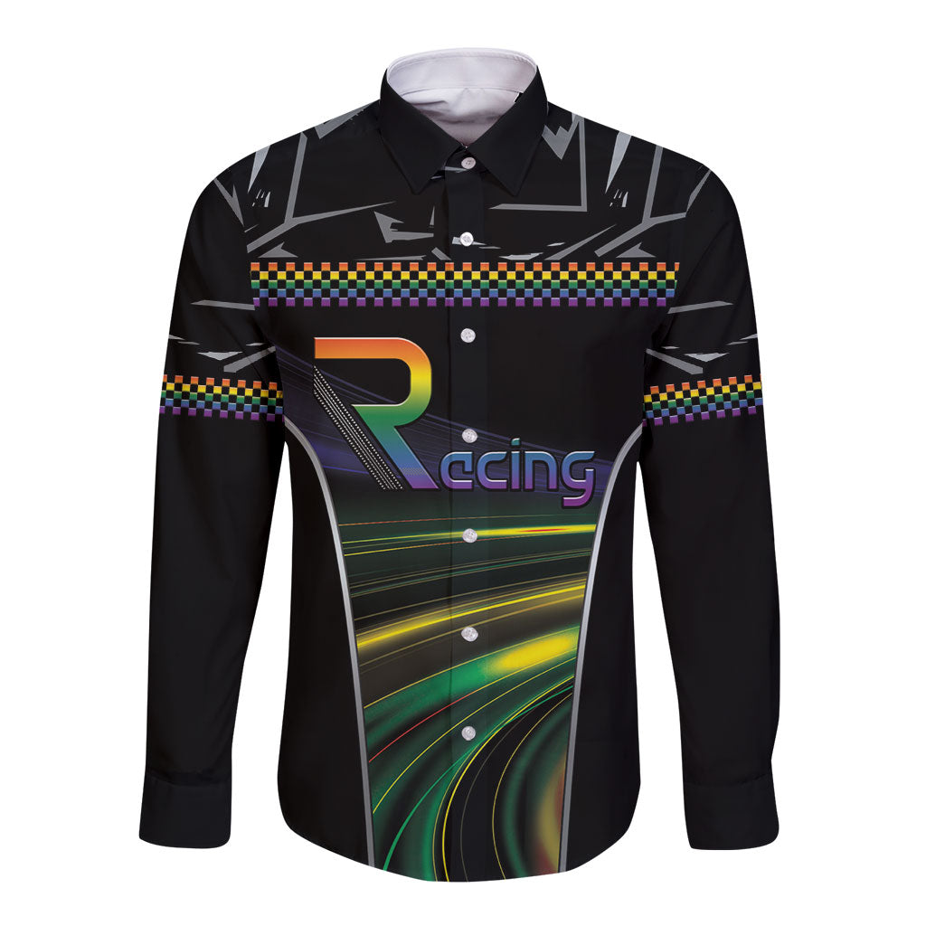 Custom Racing Pride Long Sleeve Button Shirt Racing Rainbow Cyberpunk Style