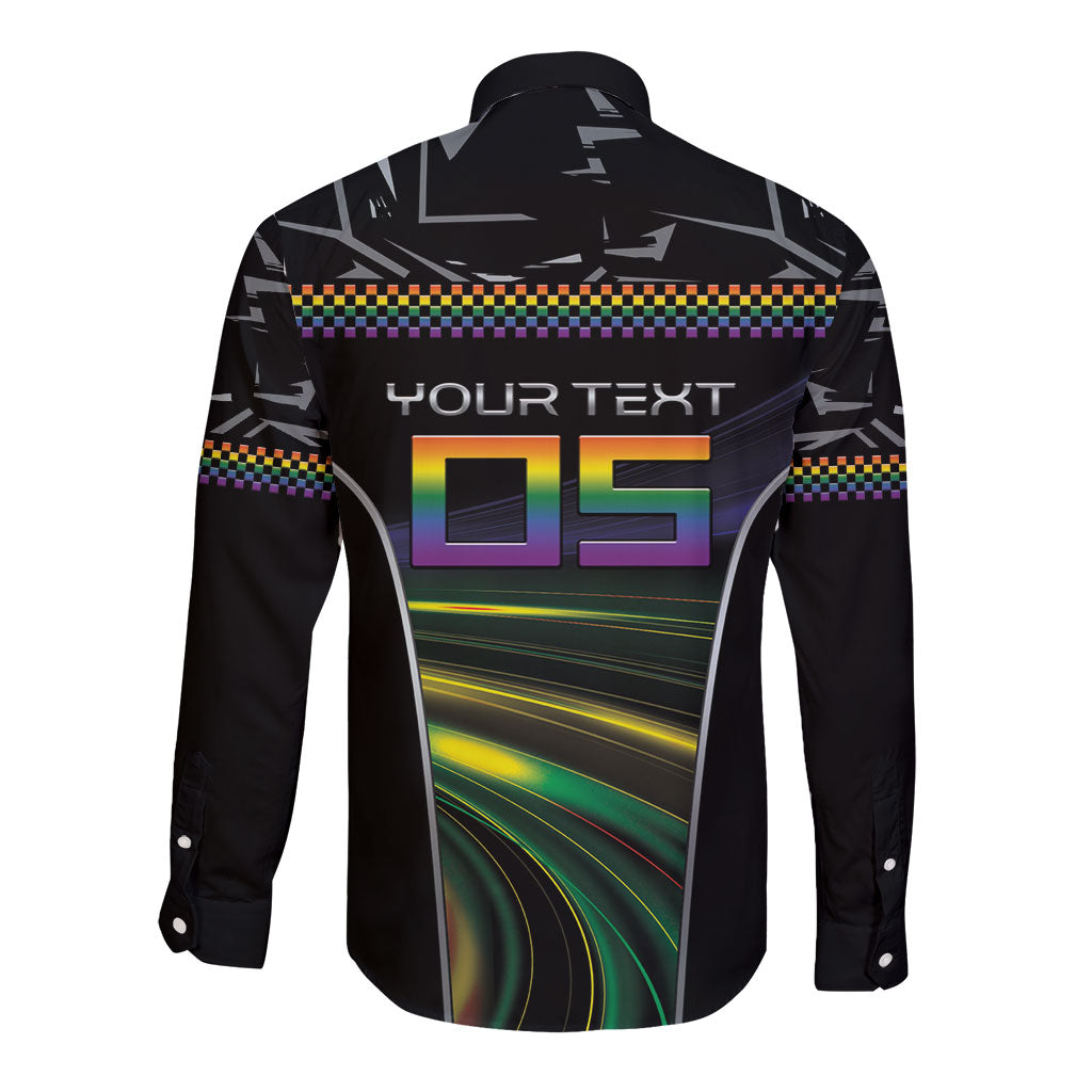 Custom Racing Pride Long Sleeve Button Shirt Racing Rainbow Cyberpunk Style