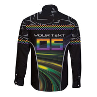 Custom Racing Pride Long Sleeve Button Shirt Racing Rainbow Cyberpunk Style