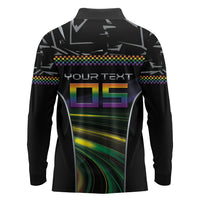 Custom Racing Pride Long Sleeve Polo Shirt Racing Rainbow Cyberpunk Style