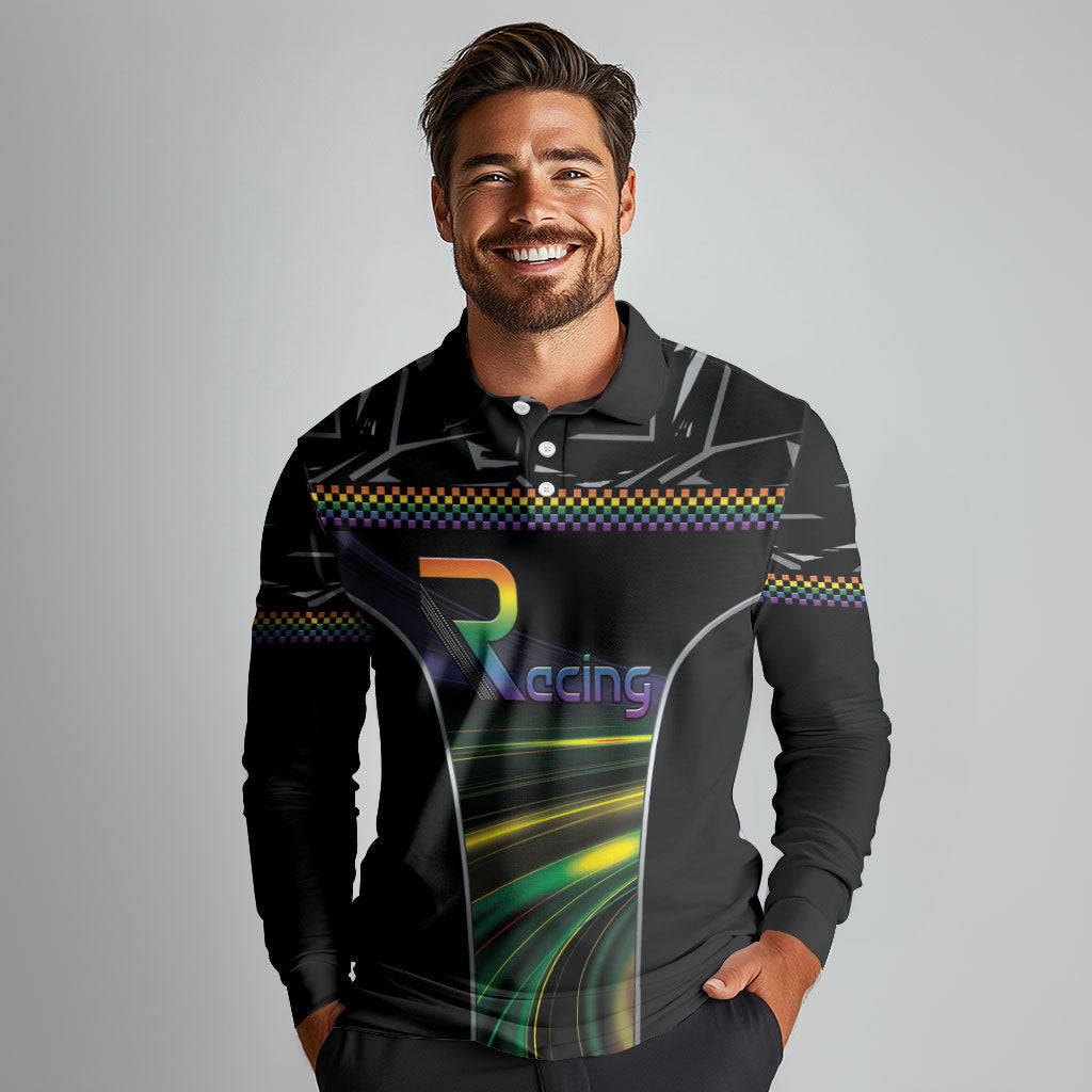 Custom Racing Pride Long Sleeve Polo Shirt Racing Rainbow Cyberpunk Style