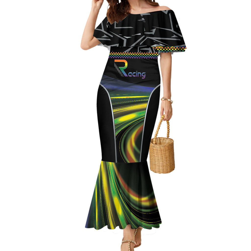Custom Racing Pride Mermaid Dress Racing Rainbow Cyberpunk Style