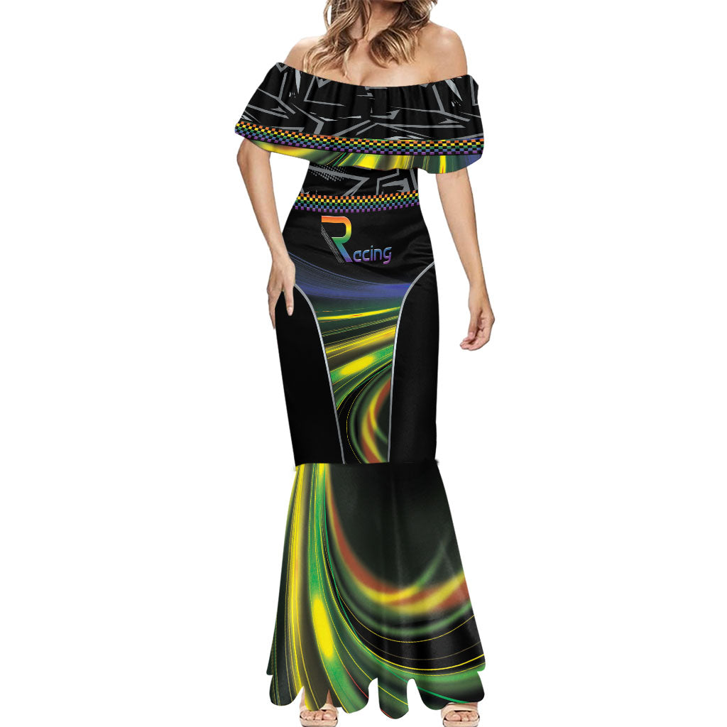 Custom Racing Pride Mermaid Dress Racing Rainbow Cyberpunk Style