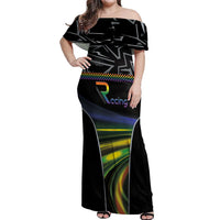Custom Racing Pride Off Shoulder Maxi Dress Racing Rainbow Cyberpunk Style