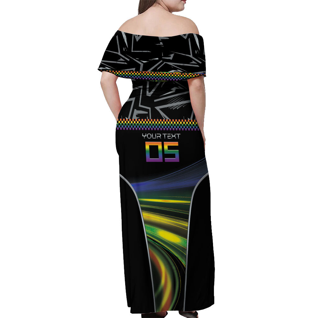 Custom Racing Pride Off Shoulder Maxi Dress Racing Rainbow Cyberpunk Style