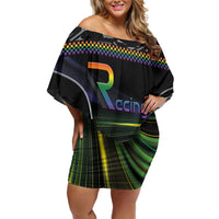 Custom Racing Pride Off Shoulder Short Dress Racing Rainbow Cyberpunk Style