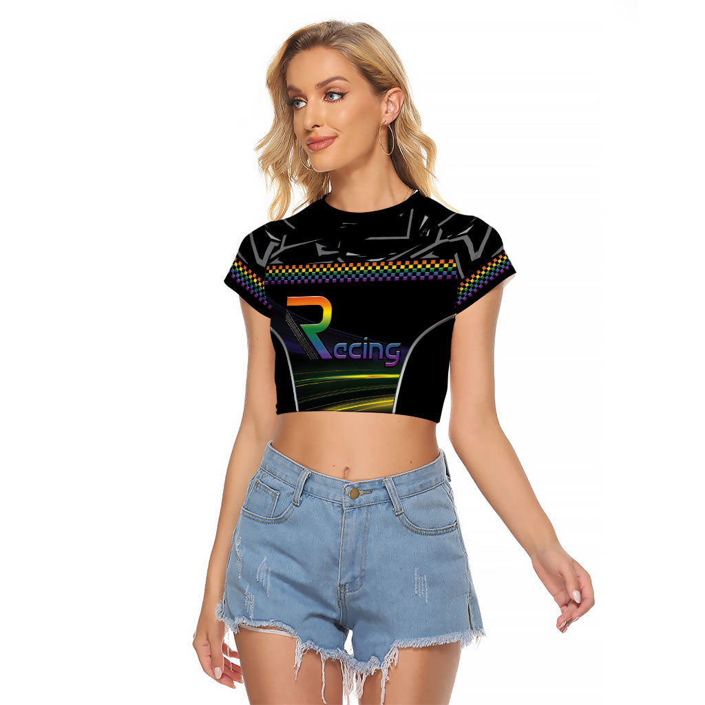 Custom Racing Pride Raglan Cropped T Shirt Racing Rainbow Cyberpunk Style