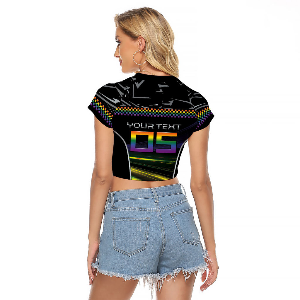 Custom Racing Pride Raglan Cropped T Shirt Racing Rainbow Cyberpunk Style