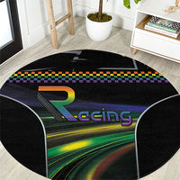 Racing Pride Round Carpet Racing Rainbow Cyberpunk Style