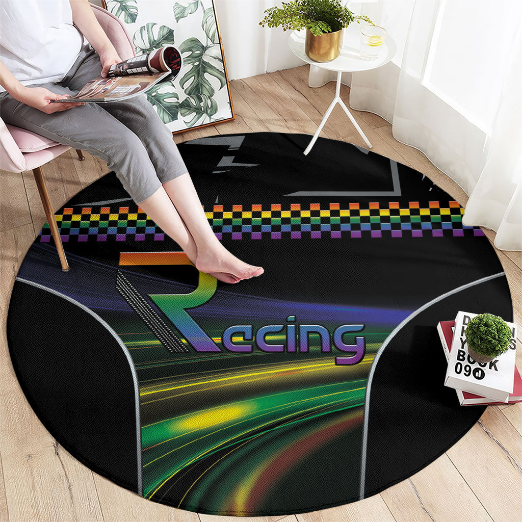 Racing Pride Round Carpet Racing Rainbow Cyberpunk Style
