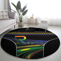 Racing Pride Round Carpet Racing Rainbow Cyberpunk Style