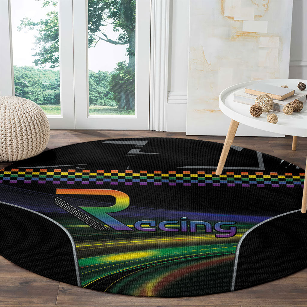 Racing Pride Round Carpet Racing Rainbow Cyberpunk Style