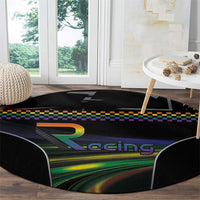 Racing Pride Round Carpet Racing Rainbow Cyberpunk Style