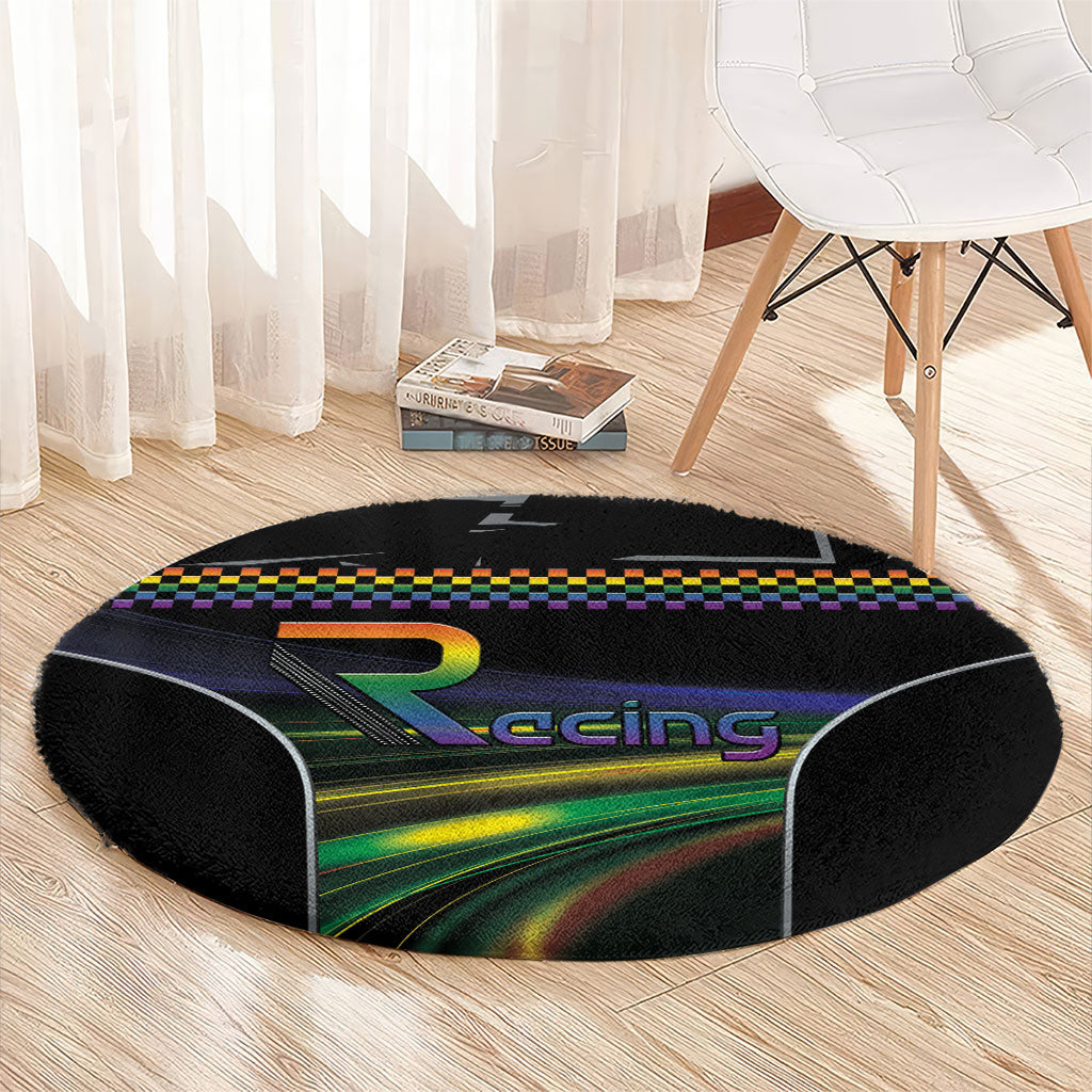 Racing Pride Round Carpet Racing Rainbow Cyberpunk Style