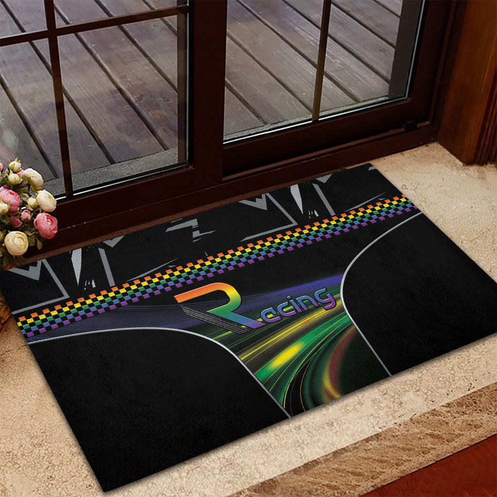 Racing Pride Rubber Doormat Racing Rainbow Cyberpunk Style