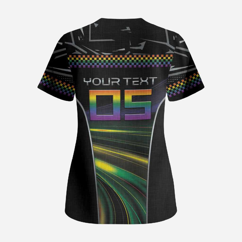 Custom Racing Pride Scrub Top Racing Rainbow Cyberpunk Style