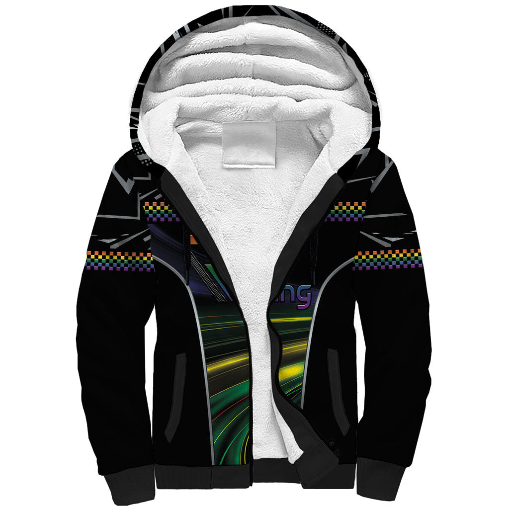Custom Racing Pride Sherpa Hoodie Racing Rainbow Cyberpunk Style