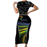 Custom Racing Pride Short Sleeve Bodycon Dress Racing Rainbow Cyberpunk Style