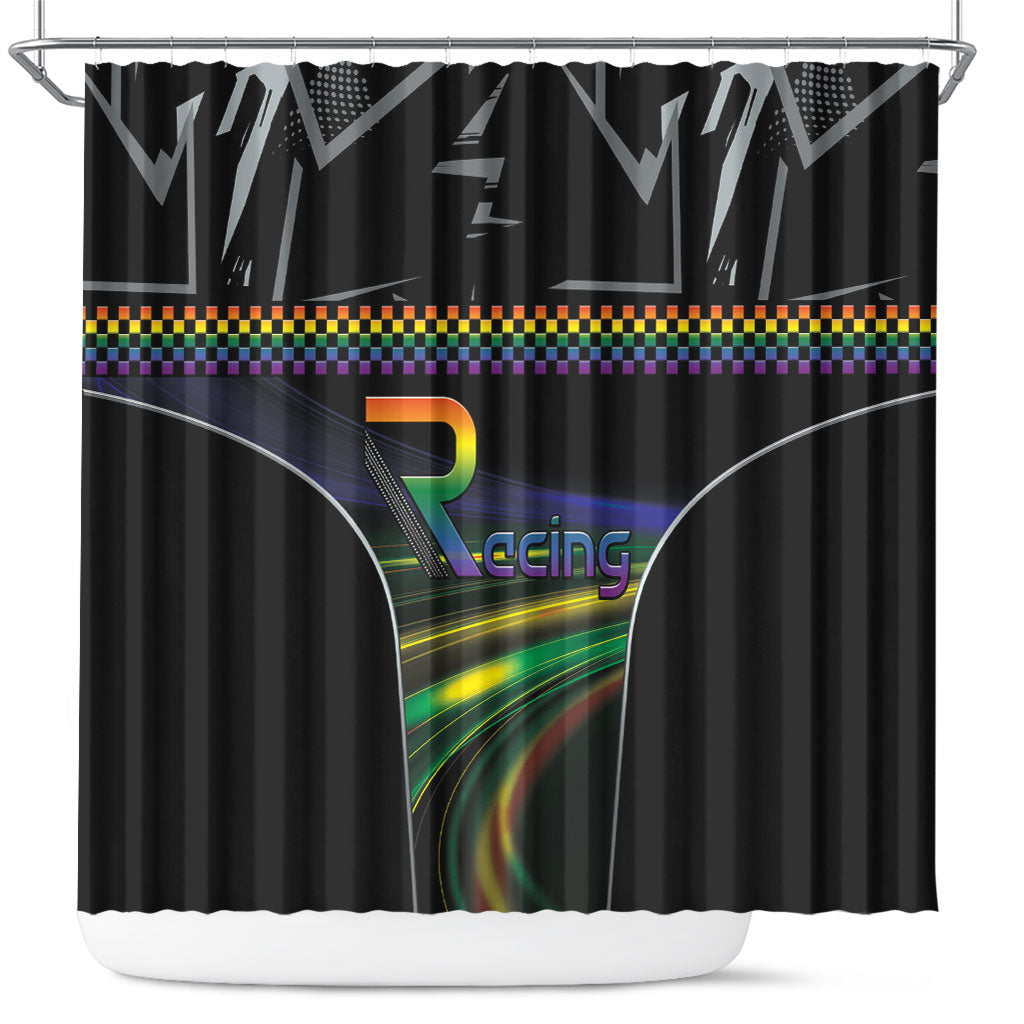 Racing Pride Shower Curtain Racing Rainbow Cyberpunk Style