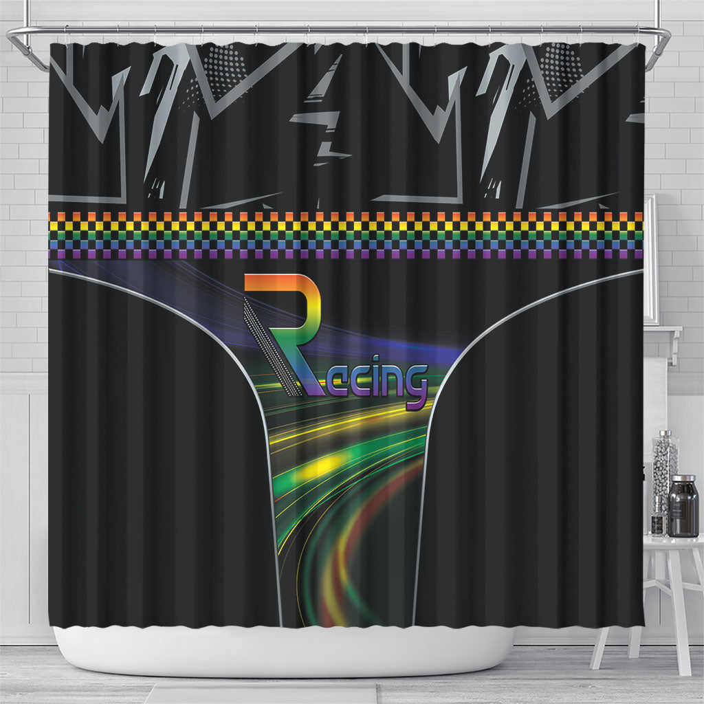 Racing Pride Shower Curtain Racing Rainbow Cyberpunk Style