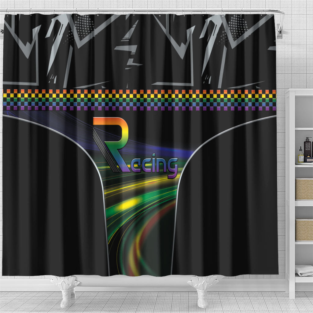 Racing Pride Shower Curtain Racing Rainbow Cyberpunk Style