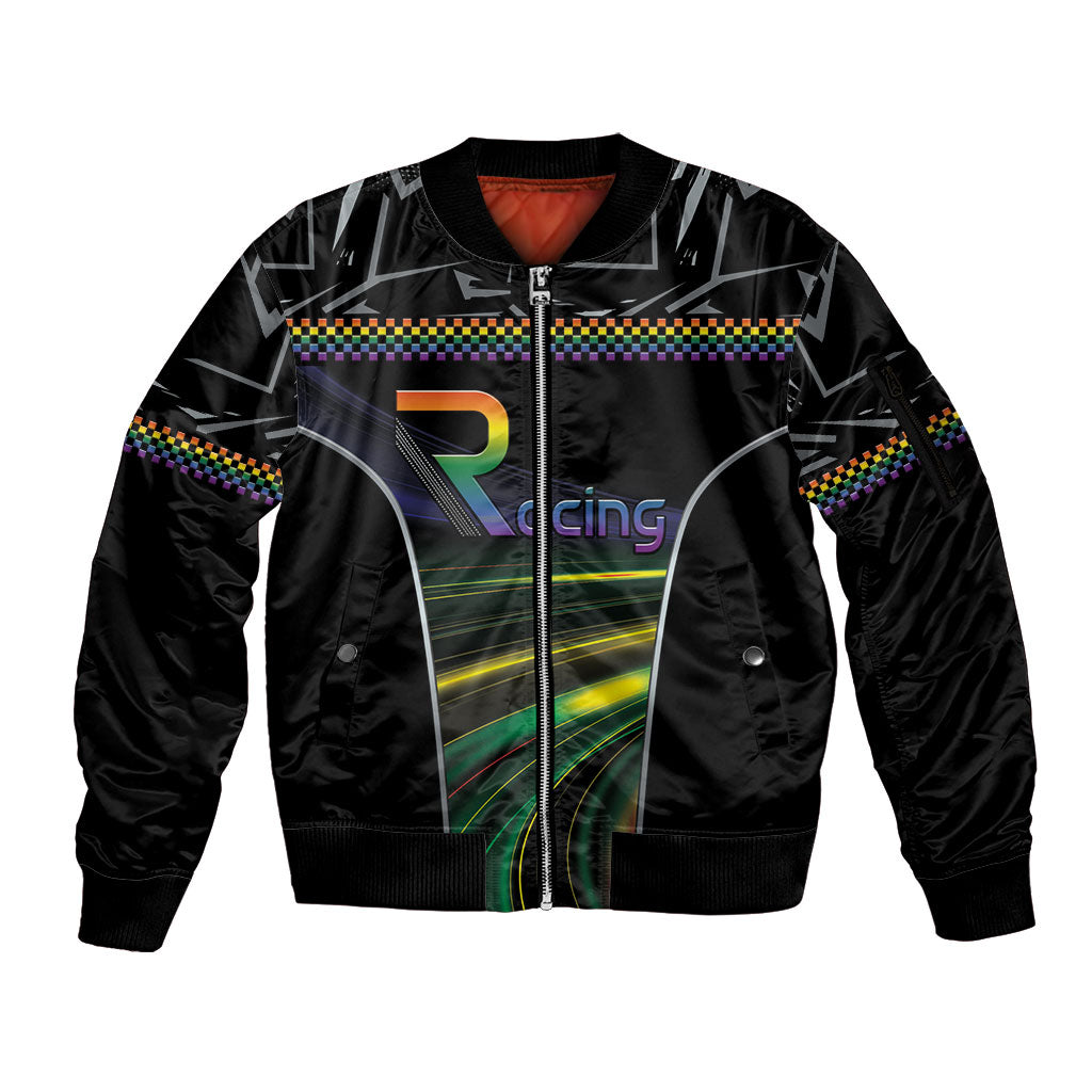 Custom Racing Pride Sleeve Zip Bomber Jacket Racing Rainbow Cyberpunk Style