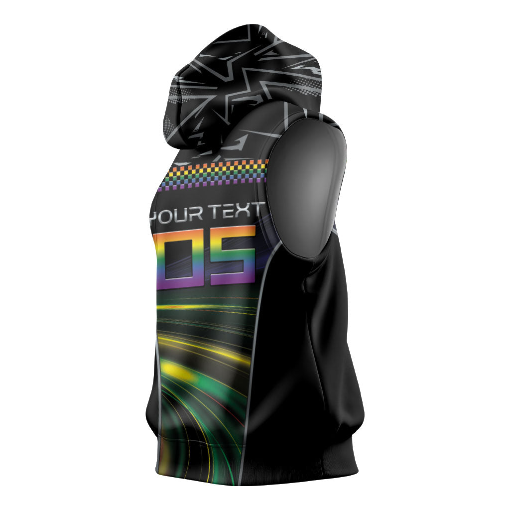 Custom Racing Pride Sleeveless Hoodie Racing Rainbow Cyberpunk Style