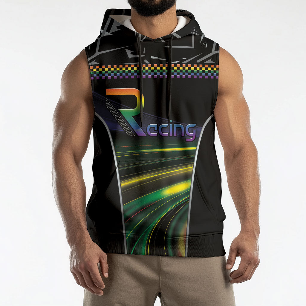 Custom Racing Pride Sleeveless Hoodie Racing Rainbow Cyberpunk Style