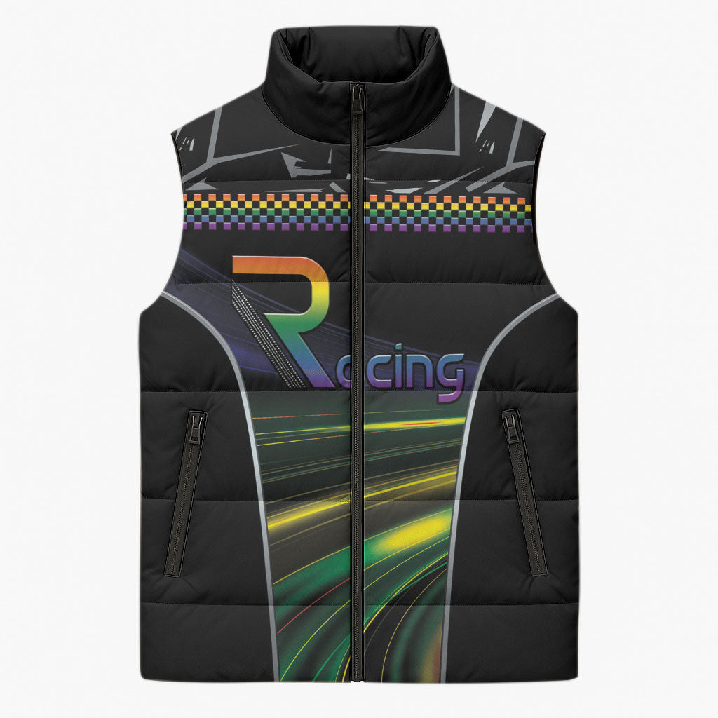 Custom Racing Pride Sleeveless Puffer Jacket Racing Rainbow Cyberpunk Style