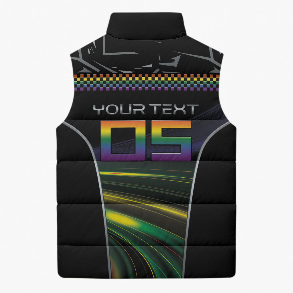 Custom Racing Pride Sleeveless Puffer Jacket Racing Rainbow Cyberpunk Style