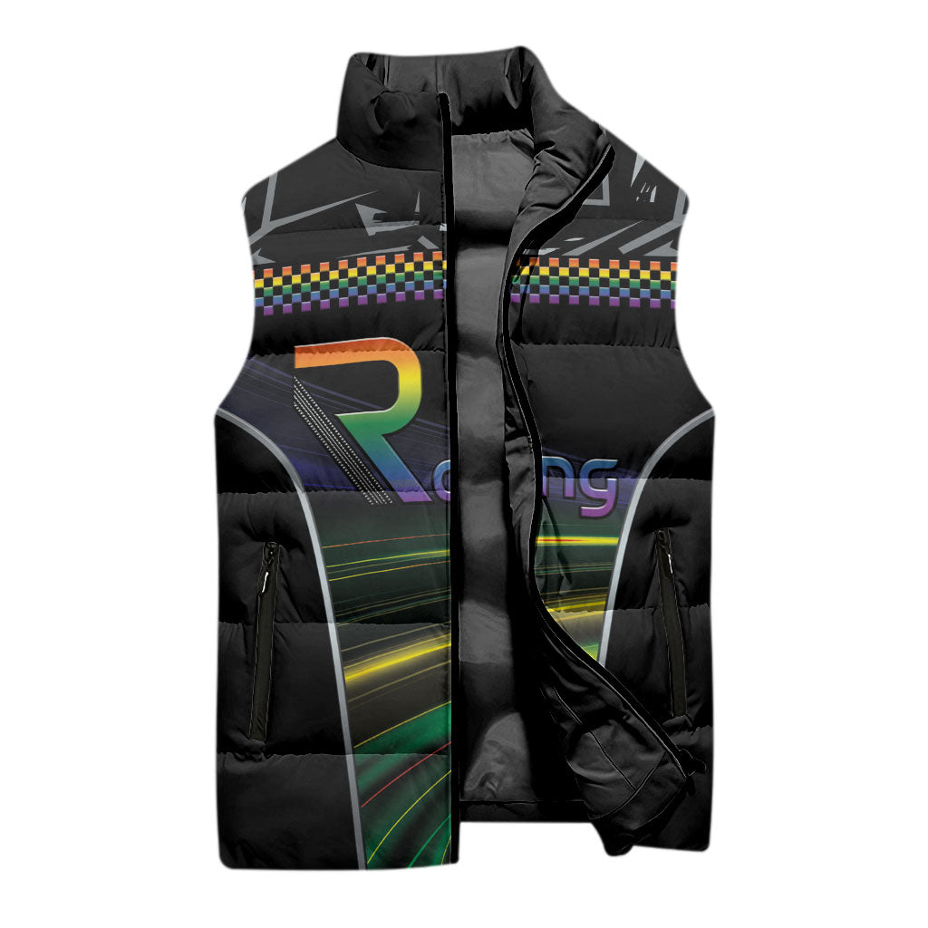 Custom Racing Pride Sleeveless Puffer Jacket Racing Rainbow Cyberpunk Style