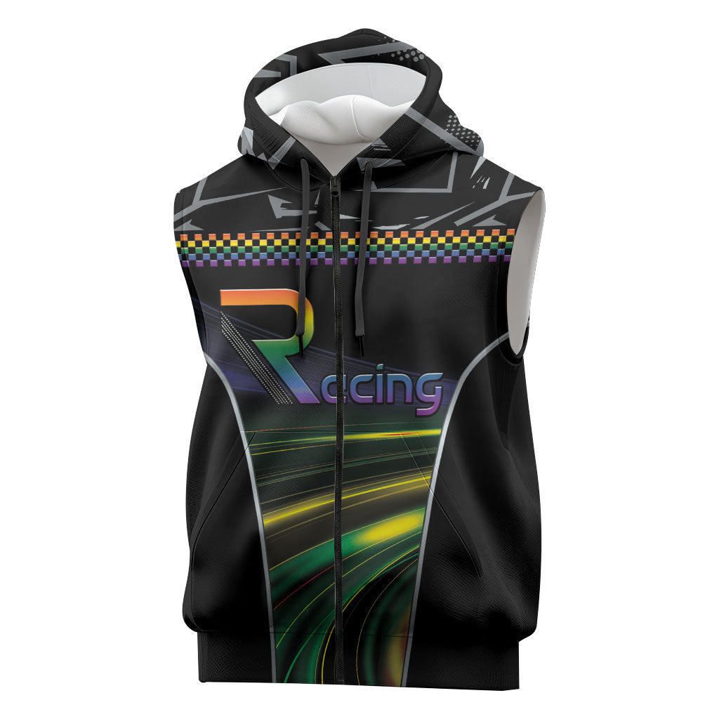 Custom Racing Pride Sleeveless Zip Hoodie Racing Rainbow Cyberpunk Style