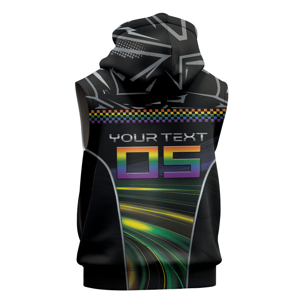 Custom Racing Pride Sleeveless Zip Hoodie Racing Rainbow Cyberpunk Style