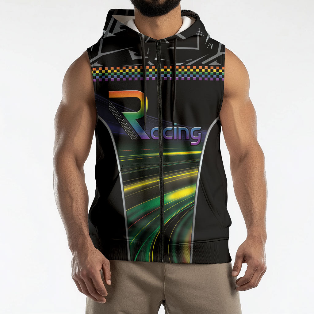 Custom Racing Pride Sleeveless Zip Hoodie Racing Rainbow Cyberpunk Style
