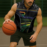 Custom Racing Pride Sleeveless Zip Hoodie Racing Rainbow Cyberpunk Style