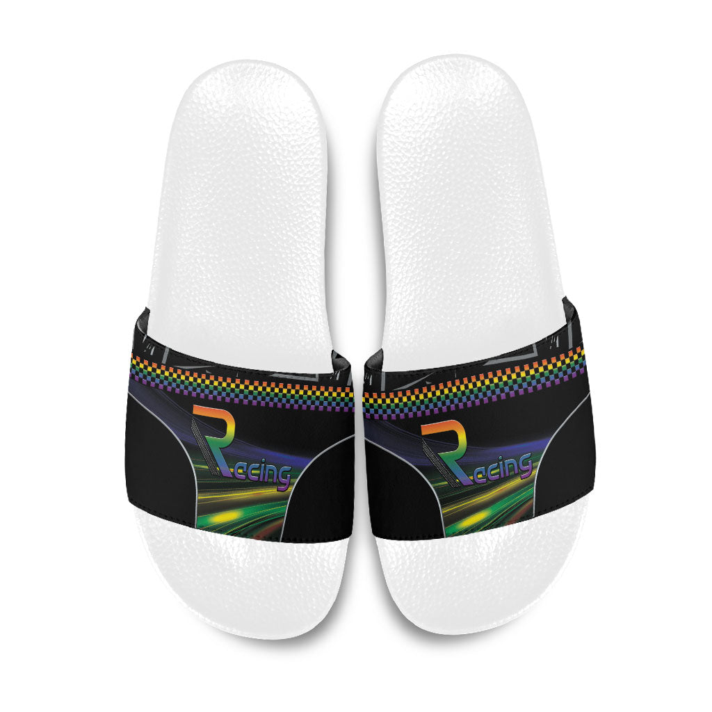 Racing Pride Slide Sandals Racing Rainbow Cyberpunk Style