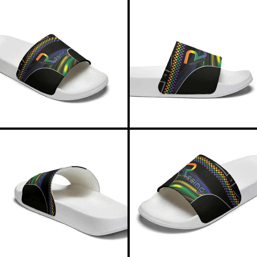 Racing Pride Slide Sandals Racing Rainbow Cyberpunk Style