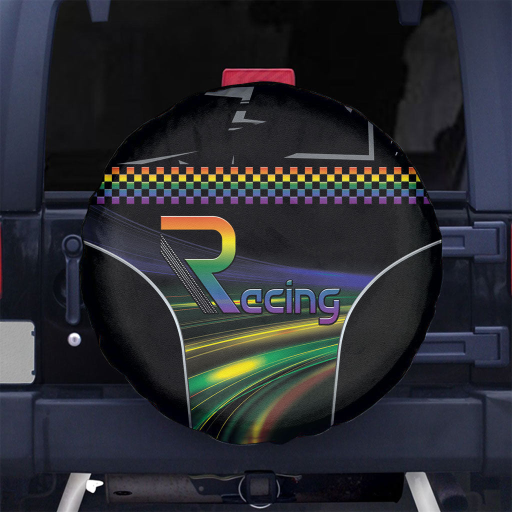 Racing Pride Spare Tire Cover Racing Rainbow Cyberpunk Style