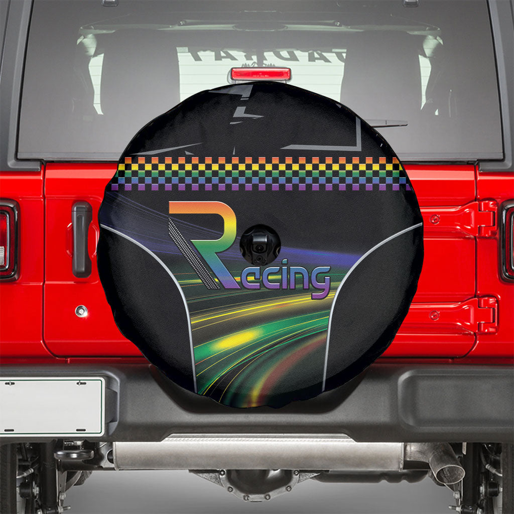 Racing Pride Spare Tire Cover Racing Rainbow Cyberpunk Style
