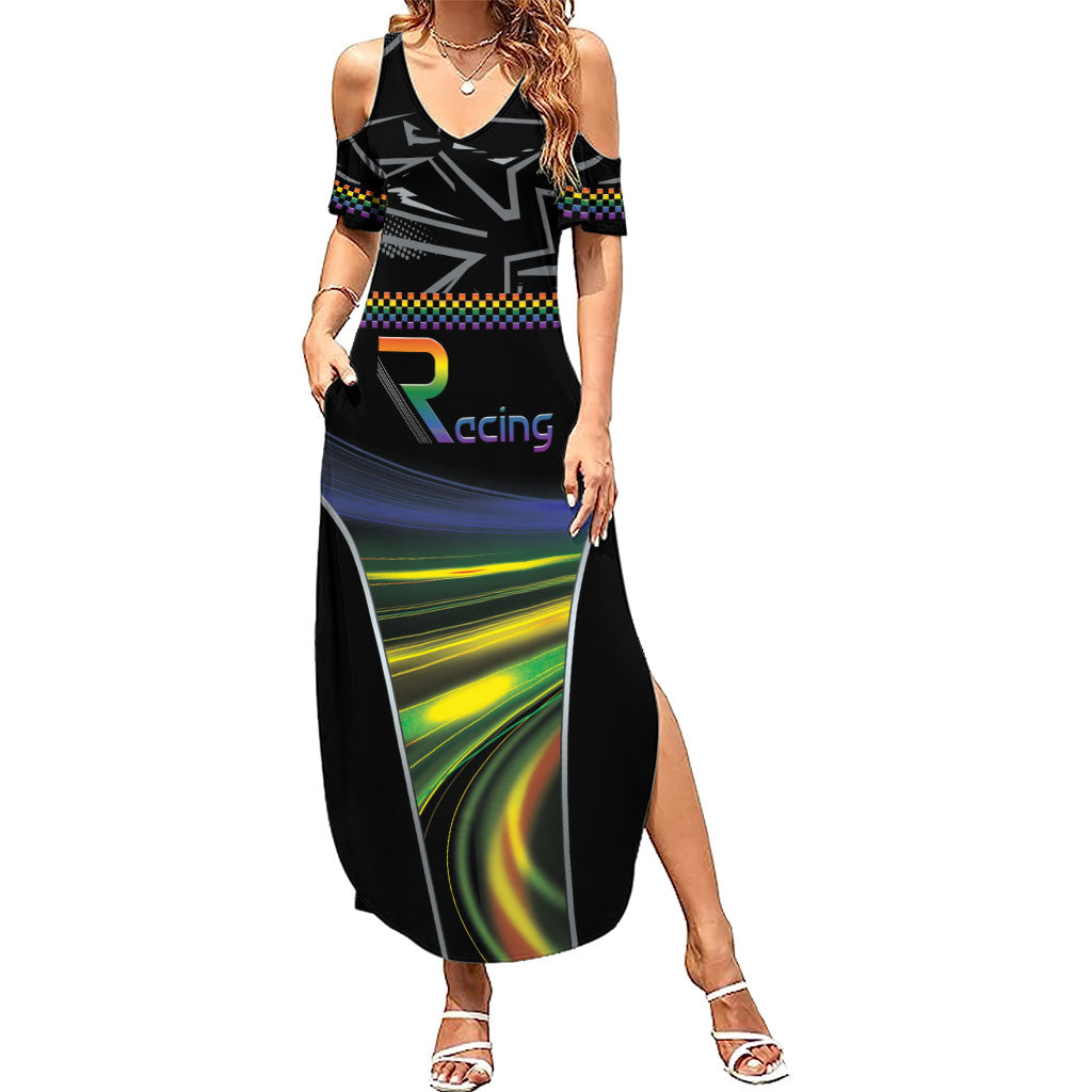 Custom Racing Pride Summer Maxi Dress Racing Rainbow Cyberpunk Style