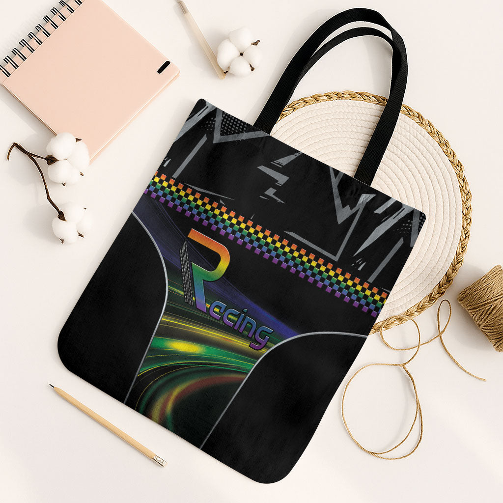 Racing Pride Tote Bag Racing Rainbow Cyberpunk Style