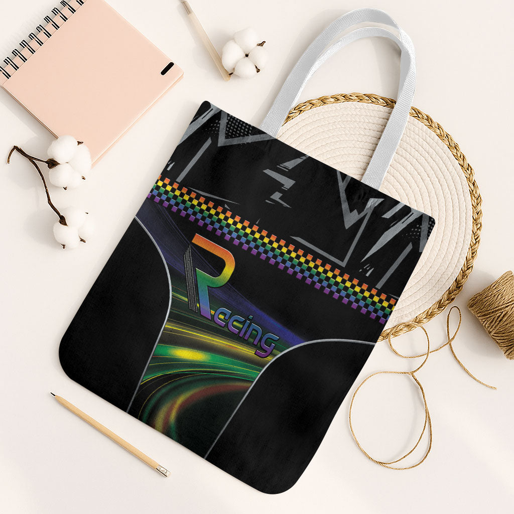 Racing Pride Tote Bag Racing Rainbow Cyberpunk Style